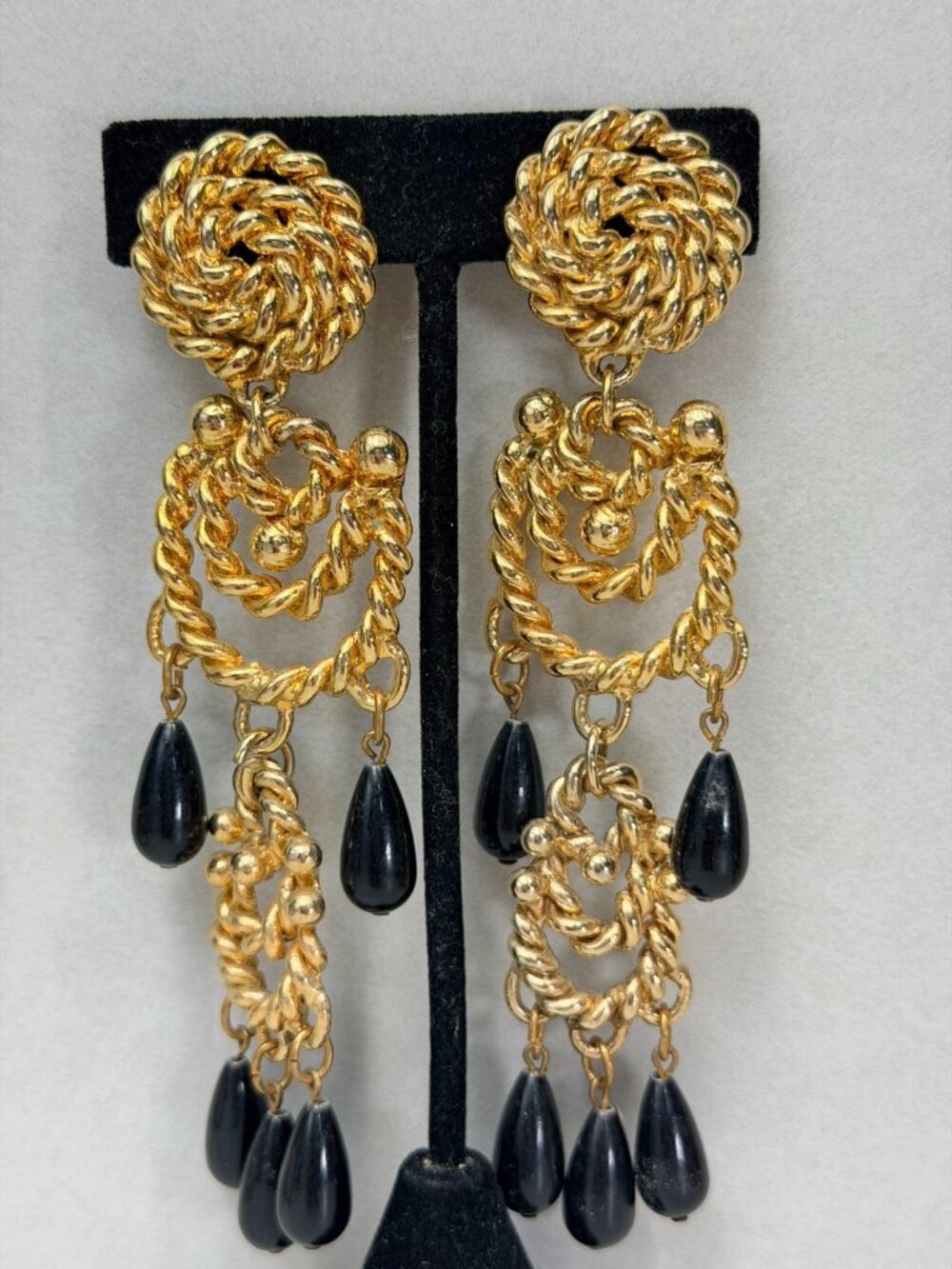 Vintage Signed Blanca Dramatic Oversized Black Drop Runway Dangle Earrings - Picture 2 of 9